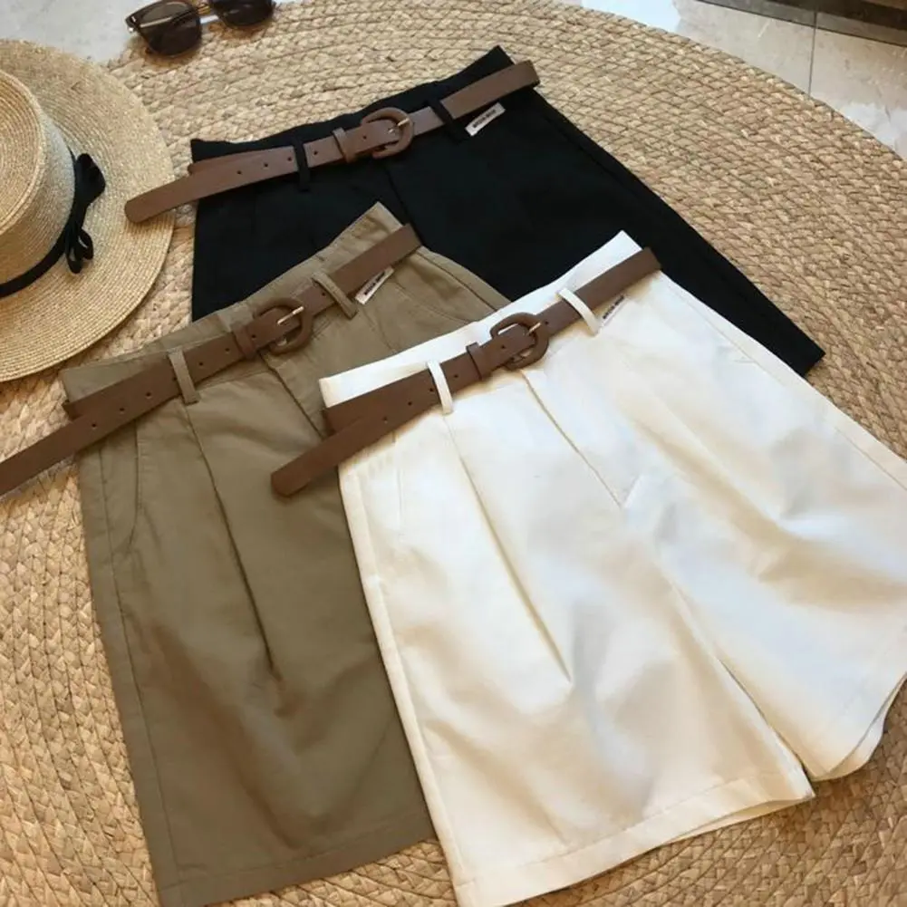 Women Wide Leg Shorts With Waist Belt Elegant High Waist A Line Wide Leg Suit Shorts Women Summer Shorts Commute Short Pants