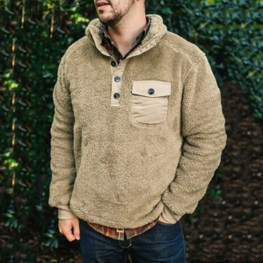 Plush Men Sweatshirts Plush Men Sweatshirts Windproof Pocket Pocket Sweatshirts Lamb Wool Jacket Plush Lined Cardigan Hoodie