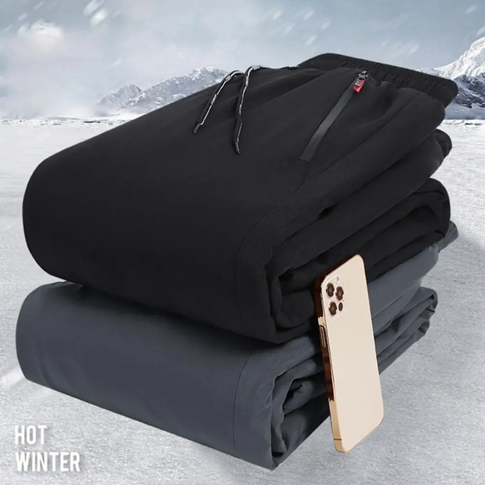 2025 M-3XL Men Fall Winter Sweatpants Drawstring Pockets Loose Men Pants Thickened Plush Windproof Jogging Exercise Trousers