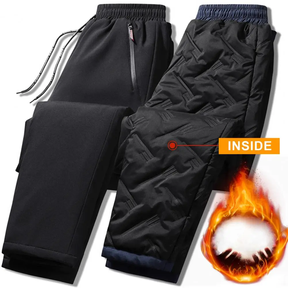 2025 M-3XL Men Fall Winter Sweatpants Drawstring Pockets Loose Men Pants Thickened Plush Windproof Jogging Exercise Trousers