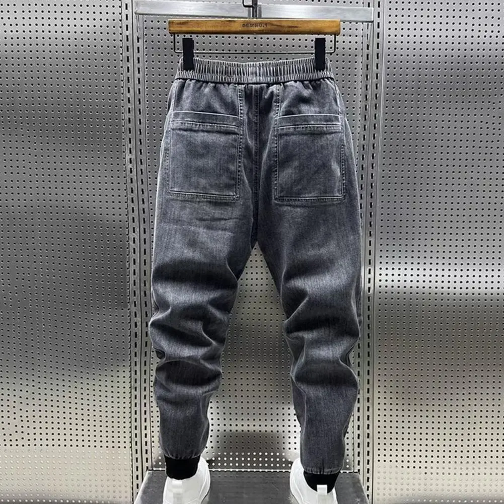 Men Jeans Cargo Harem Denim Pants Drawstring Waist Men's Hip Hop Casual Pants Running Workout Long Pants Men Jogger Sweatpants