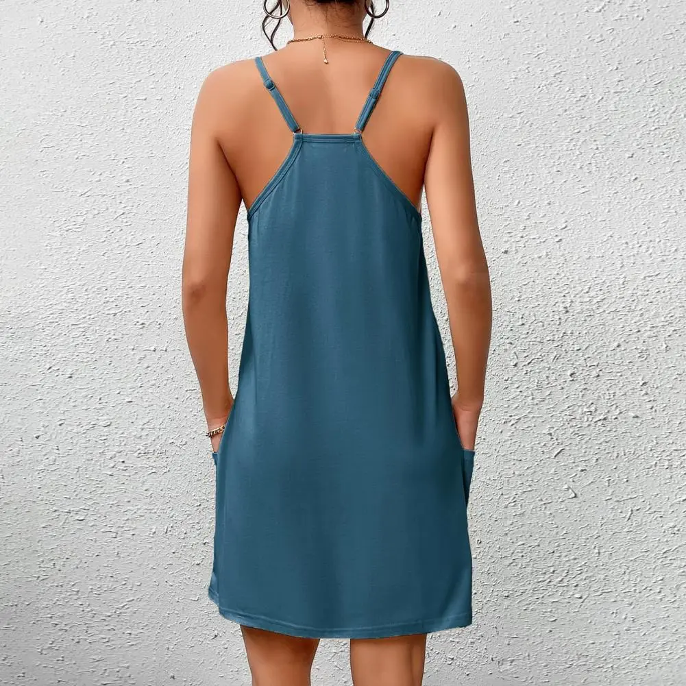 Simple Design Nightdress for Women Women A-line Nightgown Women's Sleeveless Nightgown Chemise Dress with Pockets for Women
