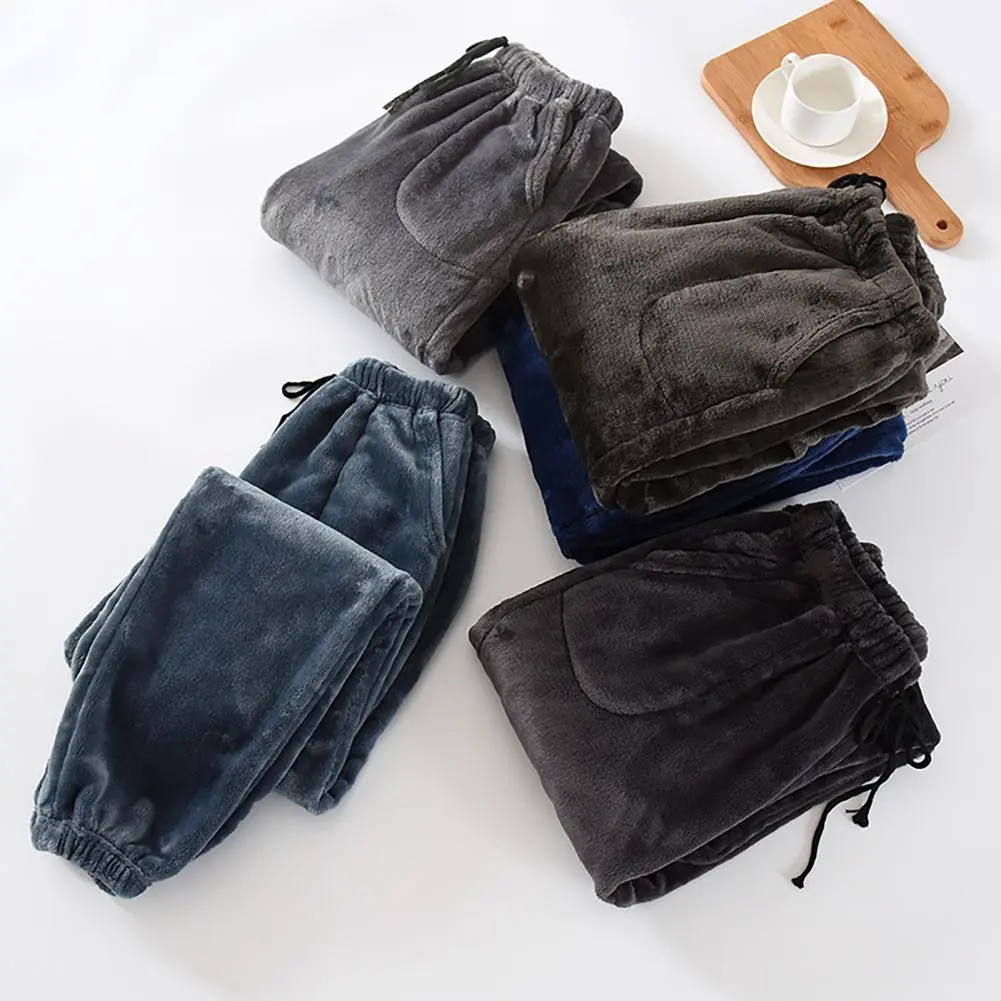 Fleece Sleep Bottom Women Men Thicken Long Pants Home Pajamas Pants Soft Autumn Winter Pants Drawstring Soft Sleeping Trousers