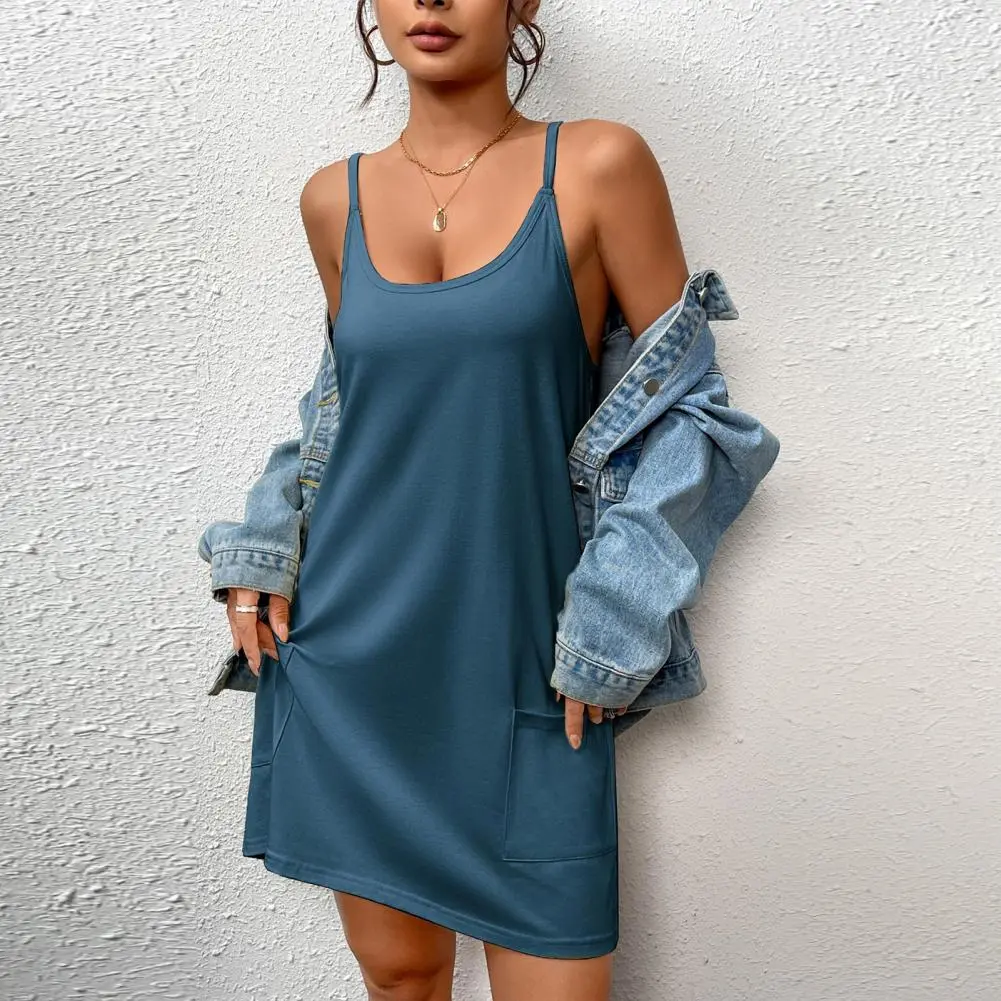 Simple Design Nightdress for Women Women A-line Nightgown Women's Sleeveless Nightgown Chemise Dress with Pockets for Women