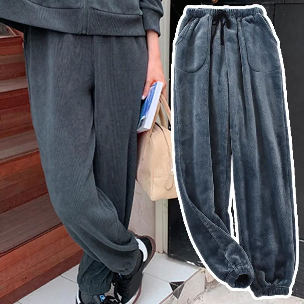 Fleece Sleep Bottom Women Men Thicken Long Pants Home Pajamas Pants Soft Autumn Winter Pants Drawstring Soft Sleeping Trousers