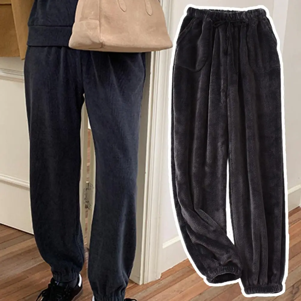 Fleece Sleep Bottom Women Men Thicken Long Pants Home Pajamas Pants Soft Autumn Winter Pants Drawstring Soft Sleeping Trousers