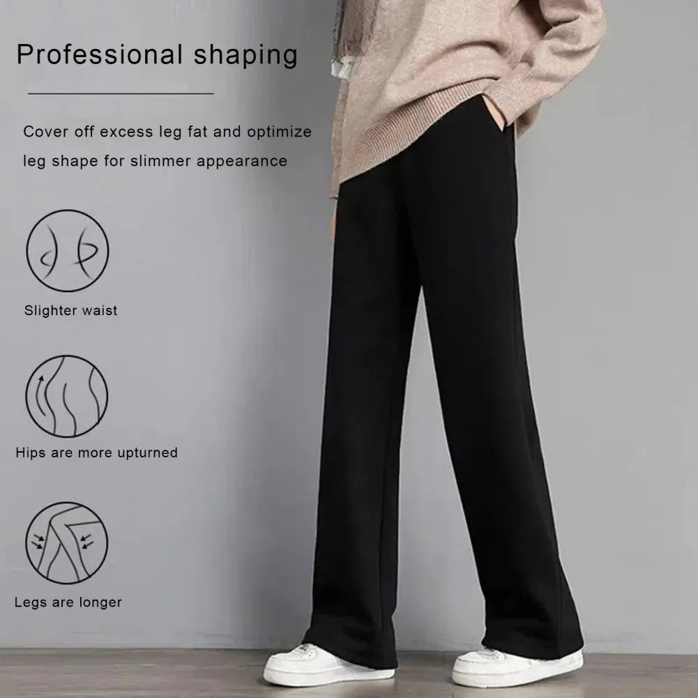 Autumn Winter Thick Fleece Velvet Lined Women Trousers Women Fleece Lining Pants Elastic High Waist Straight Wide Leg Pants