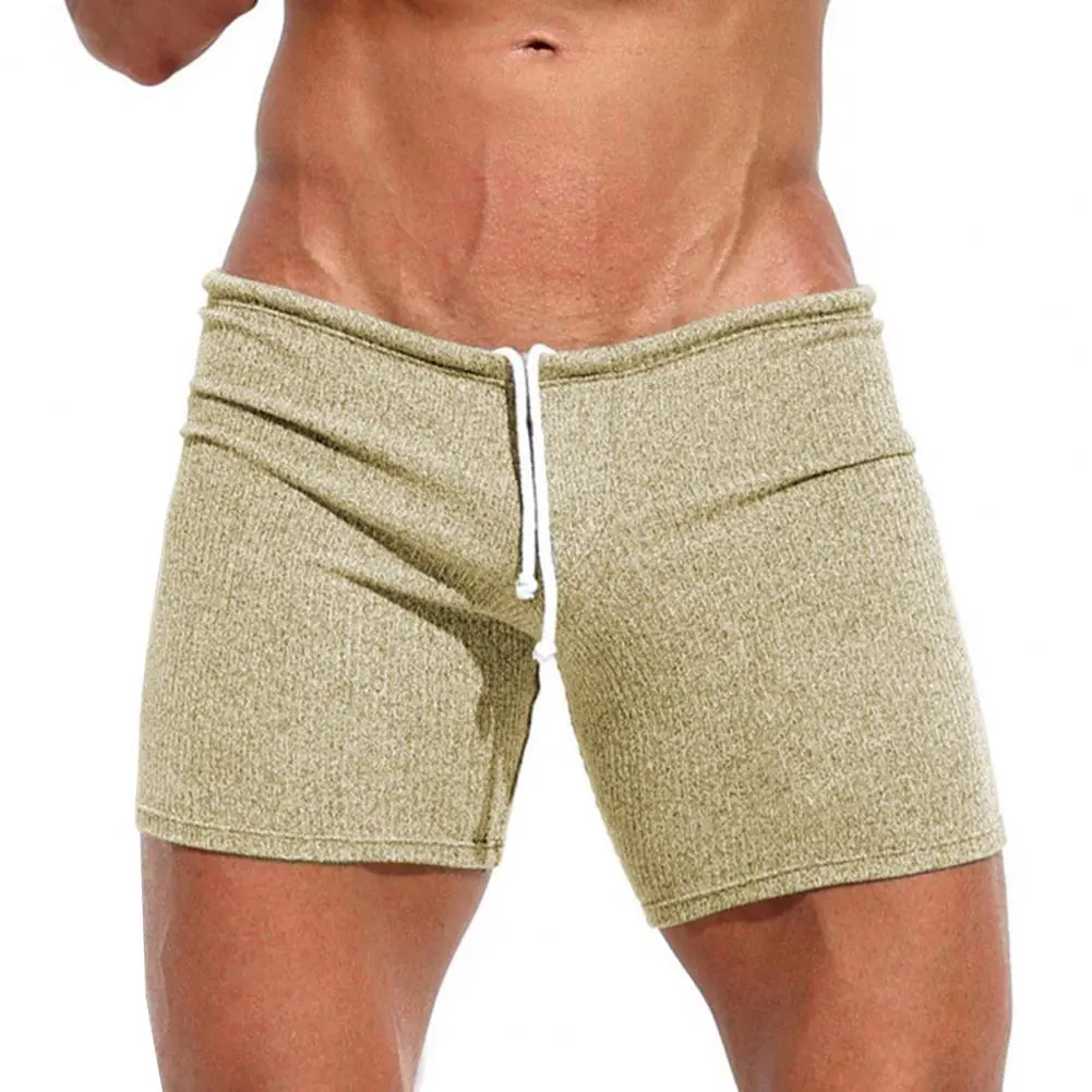 2025 M-3XL Summer Men Shorts Drawstring Elastic Waist Slim Fit Above Knee Length Solid Color Vacation Beach Sport Casual Homewea