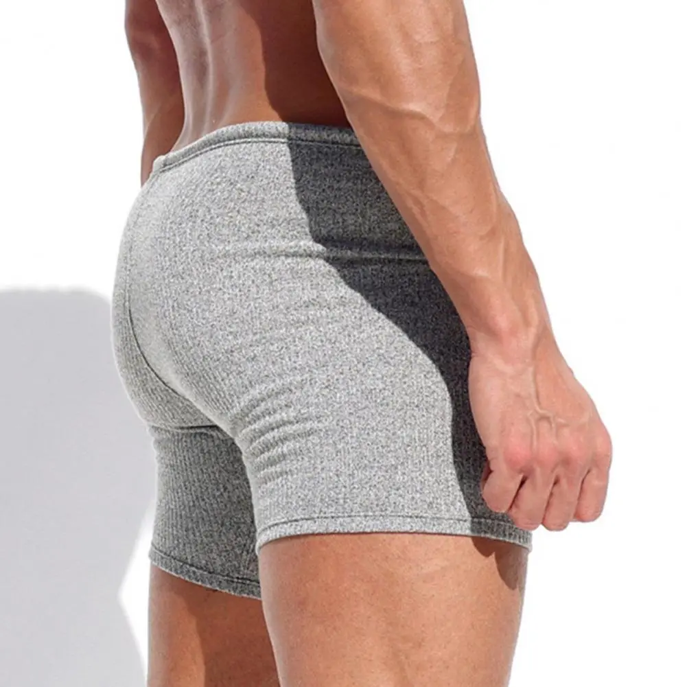 2025 M-3XL Summer Men Shorts Drawstring Elastic Waist Slim Fit Above Knee Length Solid Color Vacation Beach Sport Casual Homewea