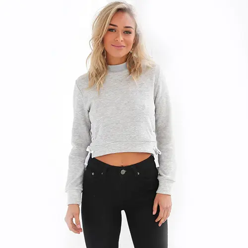 Women Sexy Short Top Long Sleeve Pure Color Pullover Slim Blouse Hoodie Sweather
