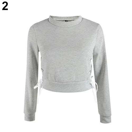 Women Sexy Short Top Long Sleeve Pure Color Pullover Slim Blouse Hoodie Sweather