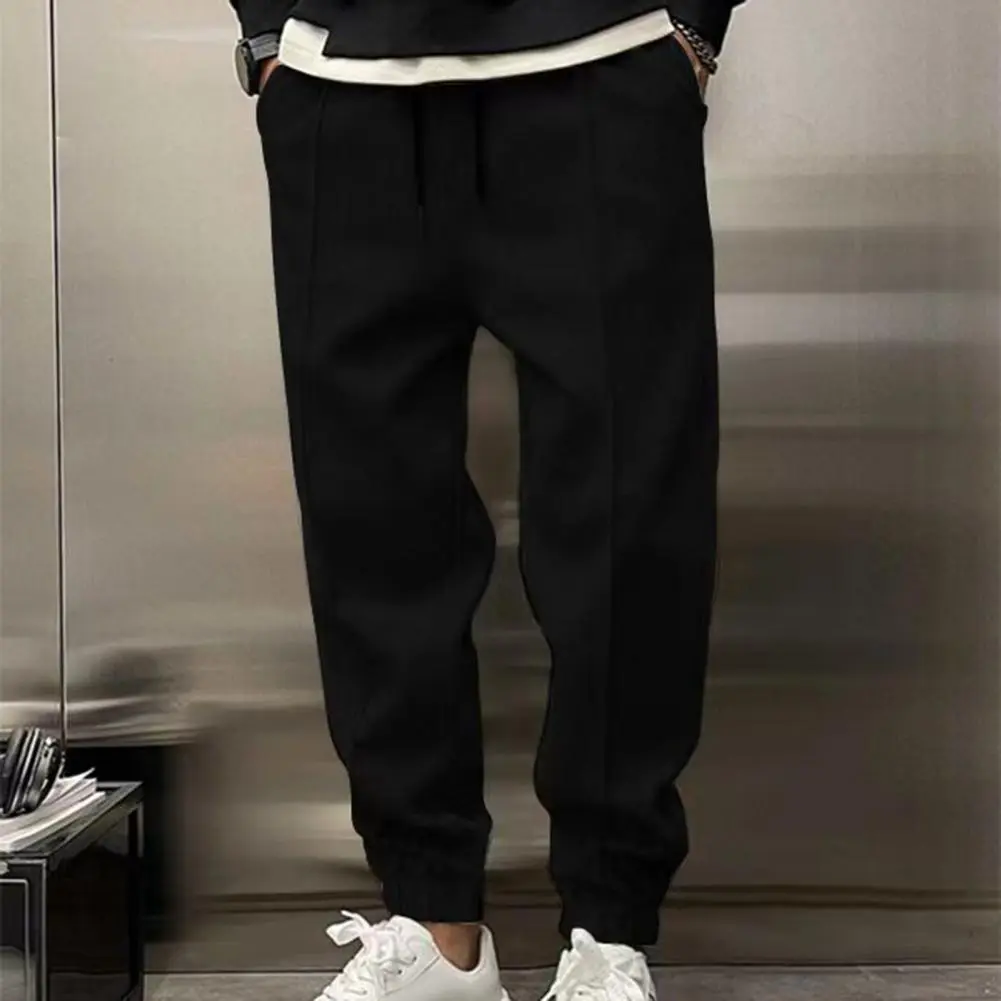 Thickened Winter Men's Pants Japanese Style Loose Casual Pants Thickened Ankle Tied Drawstring Versatile Sweatpants Men Trousers