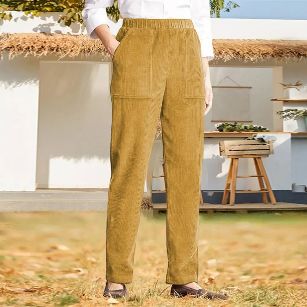 2025 Corduroy Women Pants High Waist Warm Casual Trousers With Side Pockets Straight-leg Curvy Women Pants Classic Simple Pants