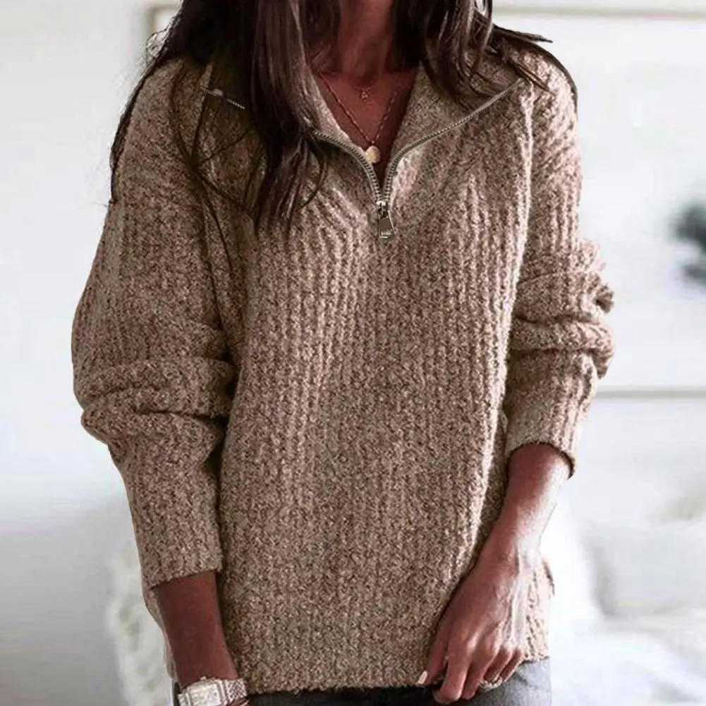 Fashion Knitted Sweater Autumn And Winter Long Sleeve V-Neck Knit Sweater Thermal High Stand Collar Batwing Pullover Sweatshirt