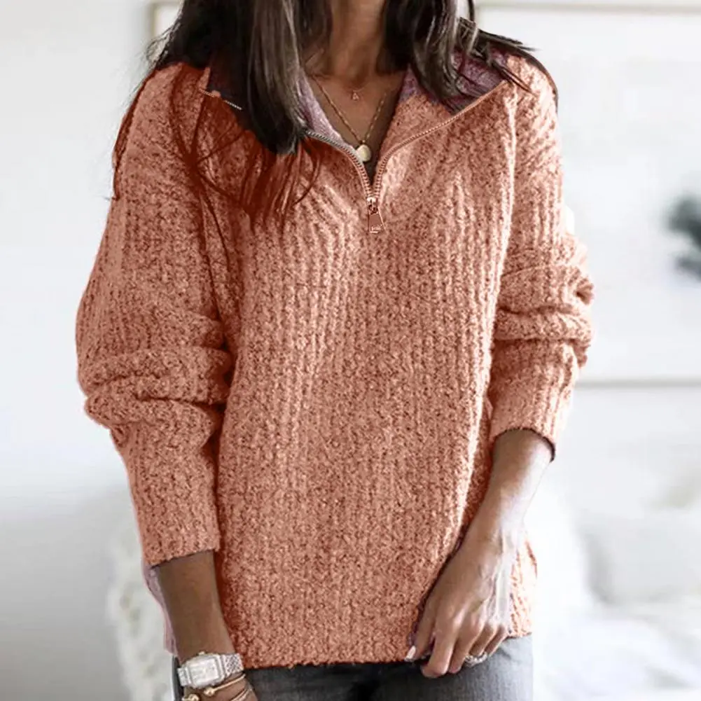 Fashion Knitted Sweater Autumn And Winter Long Sleeve V-Neck Knit Sweater Thermal High Stand Collar Batwing Pullover Sweatshirt