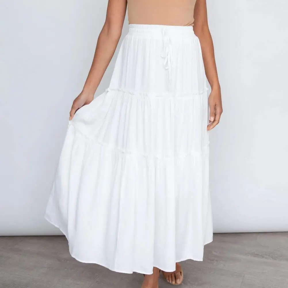 Pleated Skirt Korean Aesthetic Fairycore Long Skirts Boho Style A Line Ruffle Swing Beach Maxi Skirt High Waist Long Skirt