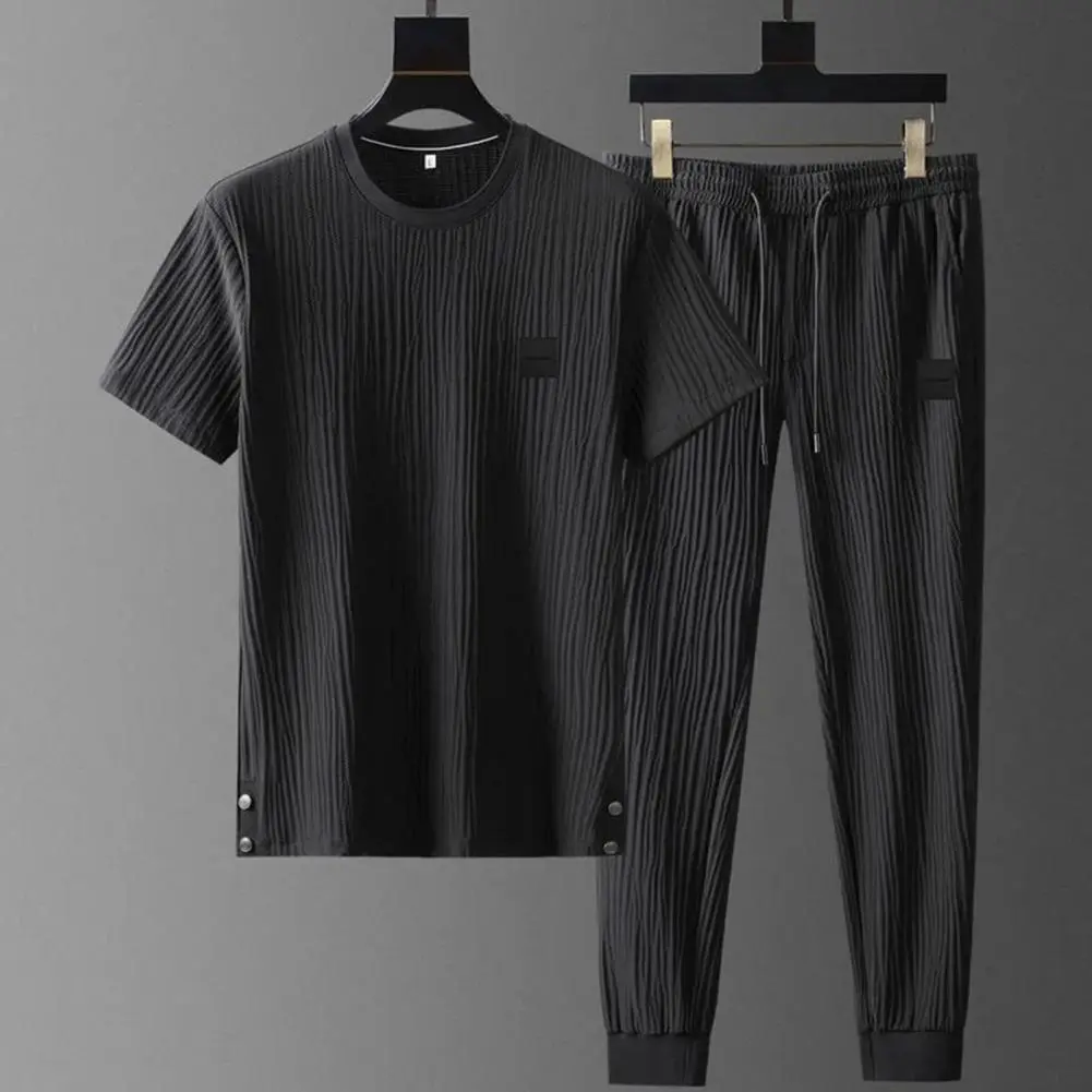 2025 Pleated Shirt Pants Set Two-pieces Jogging Suit Summer Men Tracksuit Casual Sports Sweatshirt Sweatpants T-shirt Pants Set