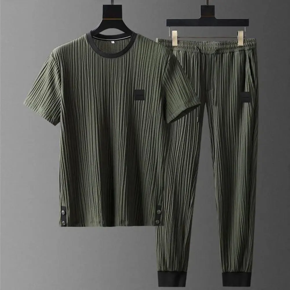 2025 Pleated Shirt Pants Set Two-pieces Jogging Suit Summer Men Tracksuit Casual Sports Sweatshirt Sweatpants T-shirt Pants Set