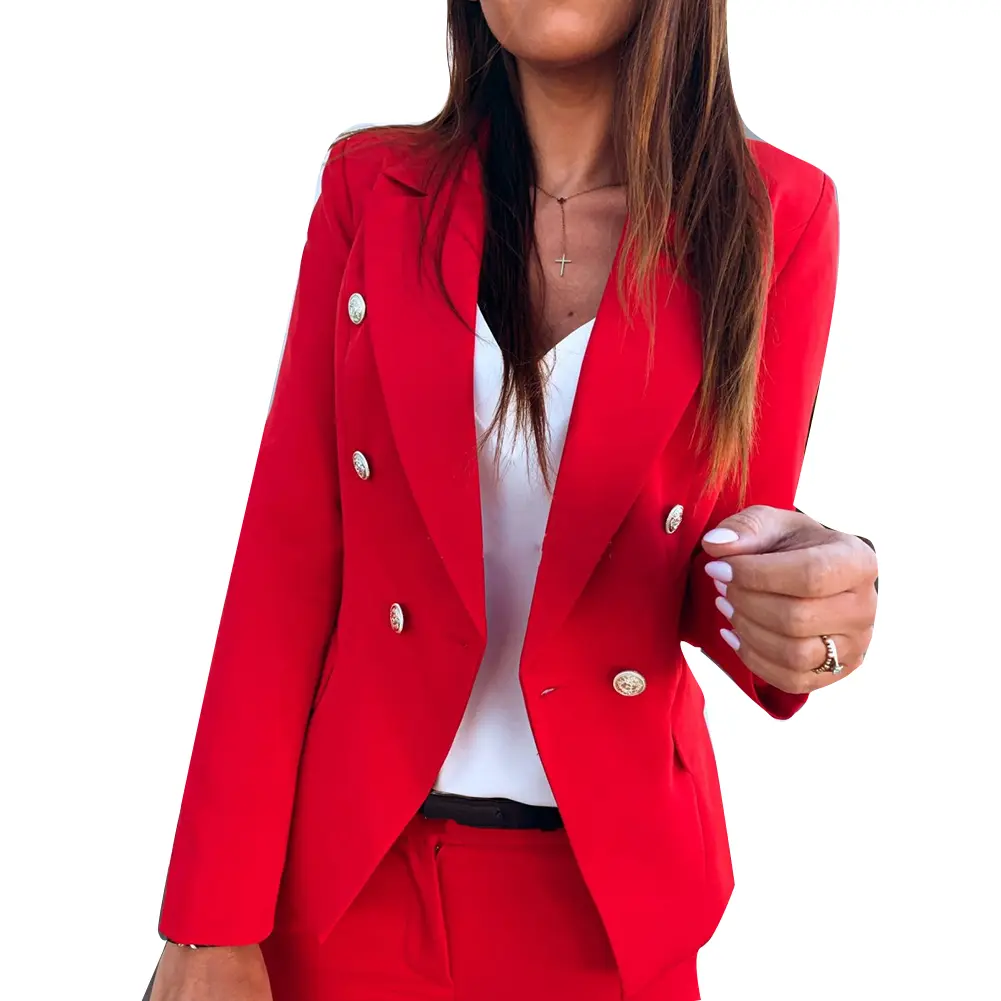 Women Stylish Plus Size Jacket Casual Blazers Jacket Suit Coat Double breasted Sliming Overalls Pocket Cardigan Coat