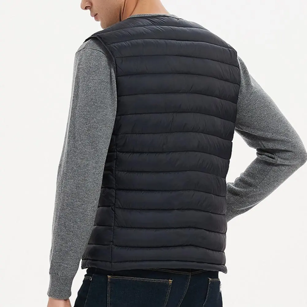 Men Down Cotton Vest Solid Color Padded Winter Vest Sleeveless Single-breasted V Neck Windproof Winter Waistcoat Men Winter Coat
