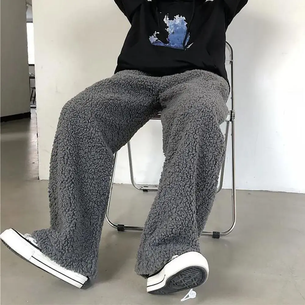 Cashmere Women Pants Harajuku Oversized Men's Plush Velvet Straight Wide Leg Loose-fitting Trousers Warm Lamb Velvet Loose Pants