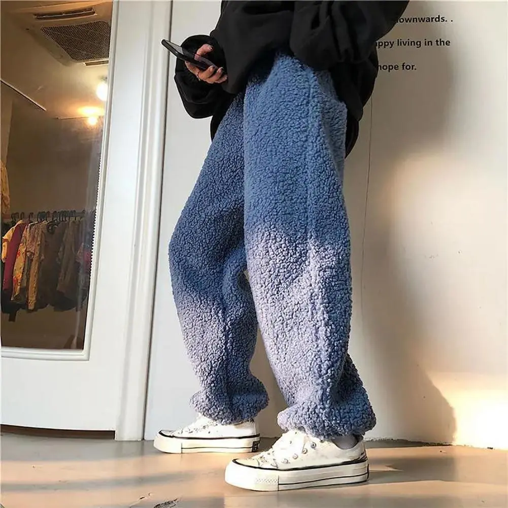 Cashmere Women Pants Harajuku Oversized Men's Plush Velvet Straight Wide Leg Loose-fitting Trousers Warm Lamb Velvet Loose Pants
