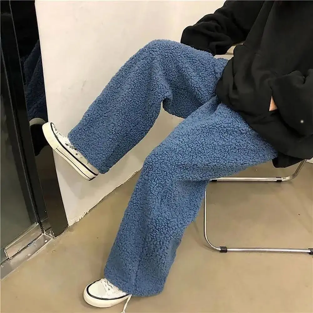 Cashmere Women Pants Harajuku Oversized Men's Plush Velvet Straight Wide Leg Loose-fitting Trousers Warm Lamb Velvet Loose Pants