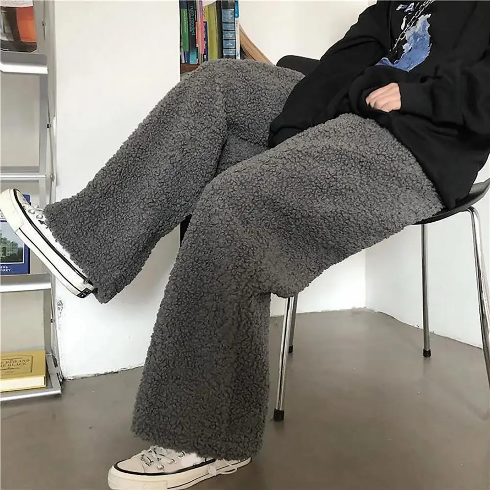 Cashmere Women Pants Harajuku Oversized Men's Plush Velvet Straight Wide Leg Loose-fitting Trousers Warm Lamb Velvet Loose Pants