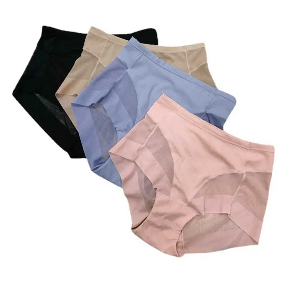 Women High-waisted Briefs Lightweight Nylon Spandex Underwear Comfortable Women's Mid-rise Mesh Yarn Splicing Panties for Sleep