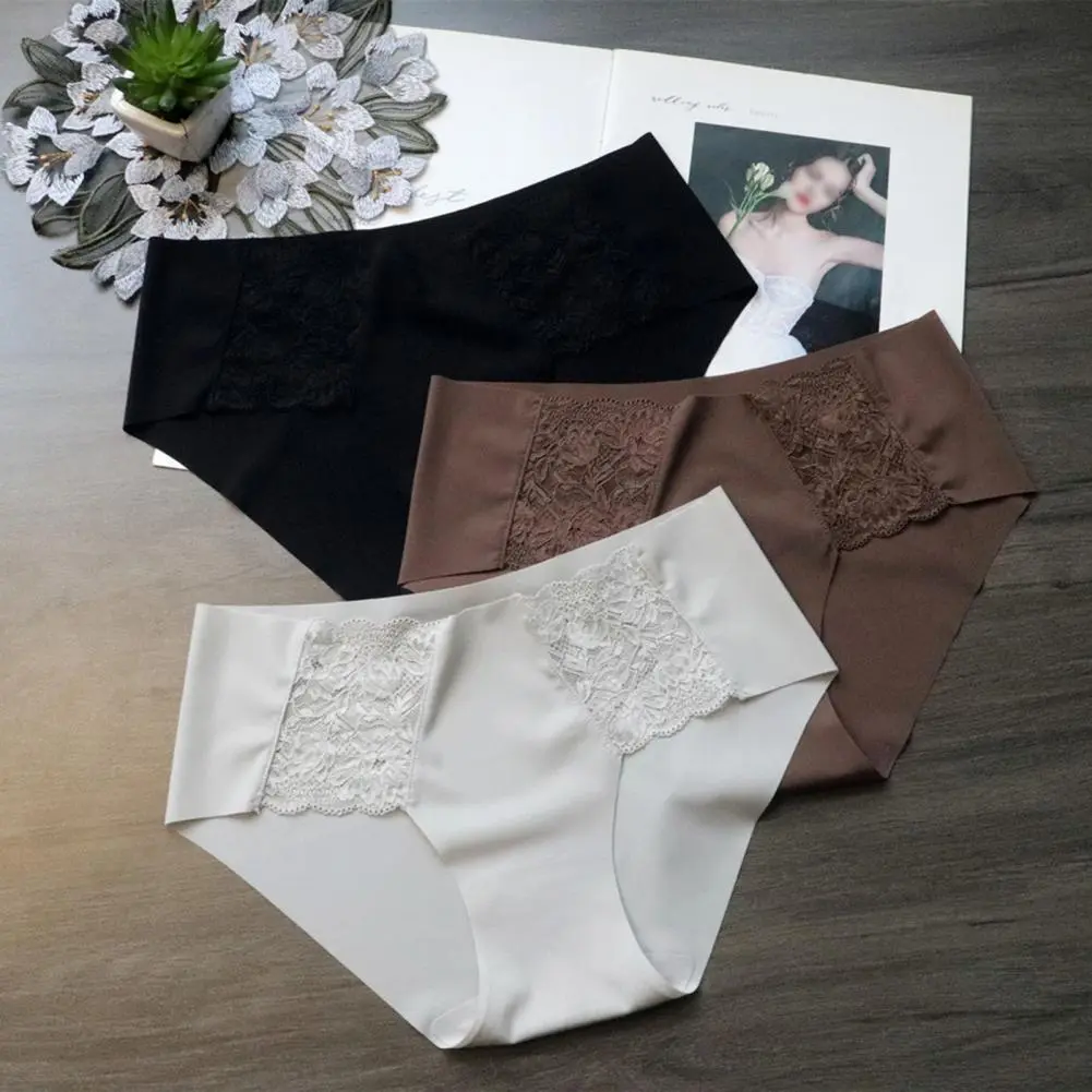 Women Solid Color Underpants Lace Underwear Set for Women Low Waist No Show Bikini Panties Sexy Slip Underpants with Elasticity