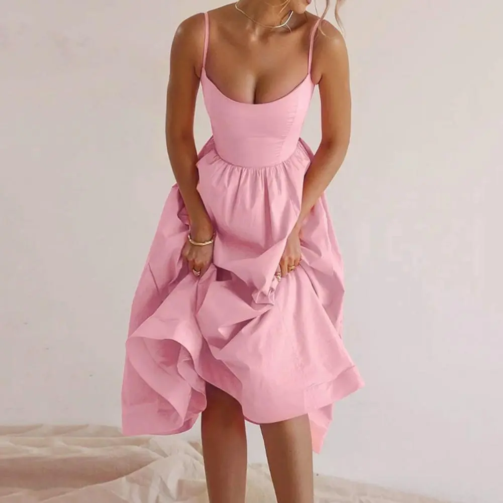 Spaghetti Strap Maxi Prom Dress Ballet Style Women Dress Sexy Tight Waist Sleeveless Backless Strappy Dress Party Midi Dress