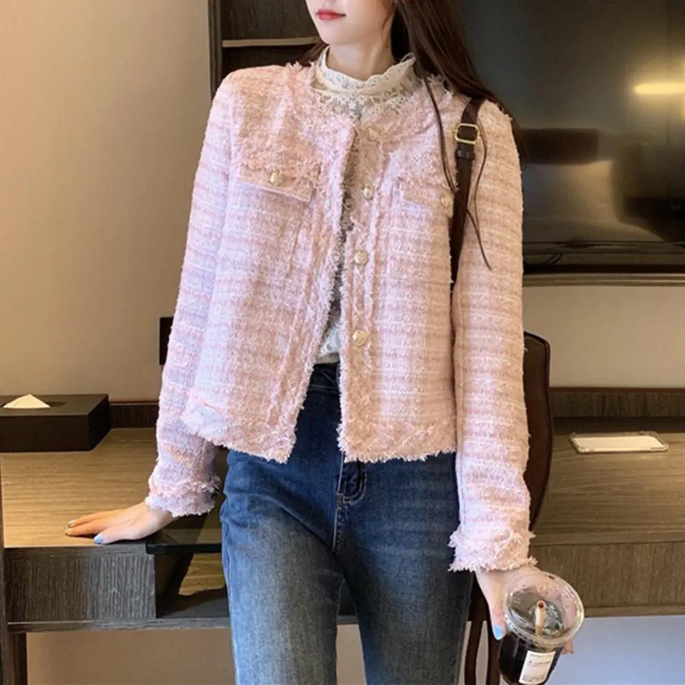 Celebrity Style Women Short Jacket Chic French Style Socialite Coarse Tweed Short Style Small Jacket Ripped Short Cardigan Coat