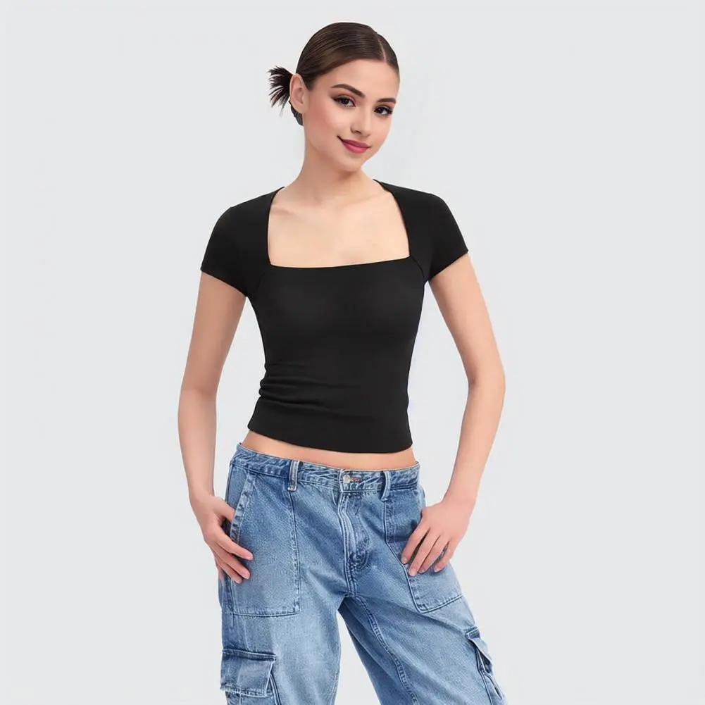 Short Sleeve T shirt Slim Fit Tops Female O Neck Knitted Sheath Tee Shirt Street Sexy Sporty 2024 Tee Shirt Elegant Blouse
