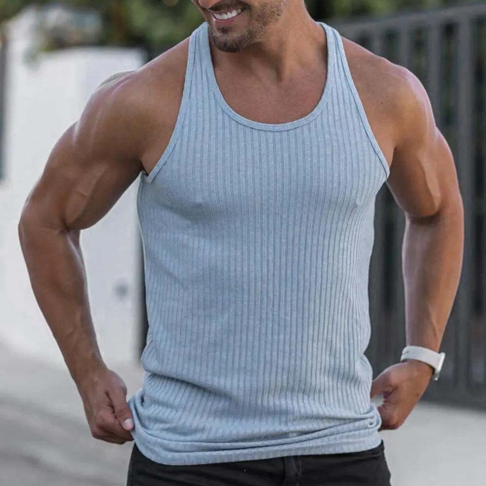 2025 Men Tank Top O-Neck Sleeveless Racerback Men tank Vest Sweat Absorbing Summer Ribbed Bodybuilding Fitness Training Vest