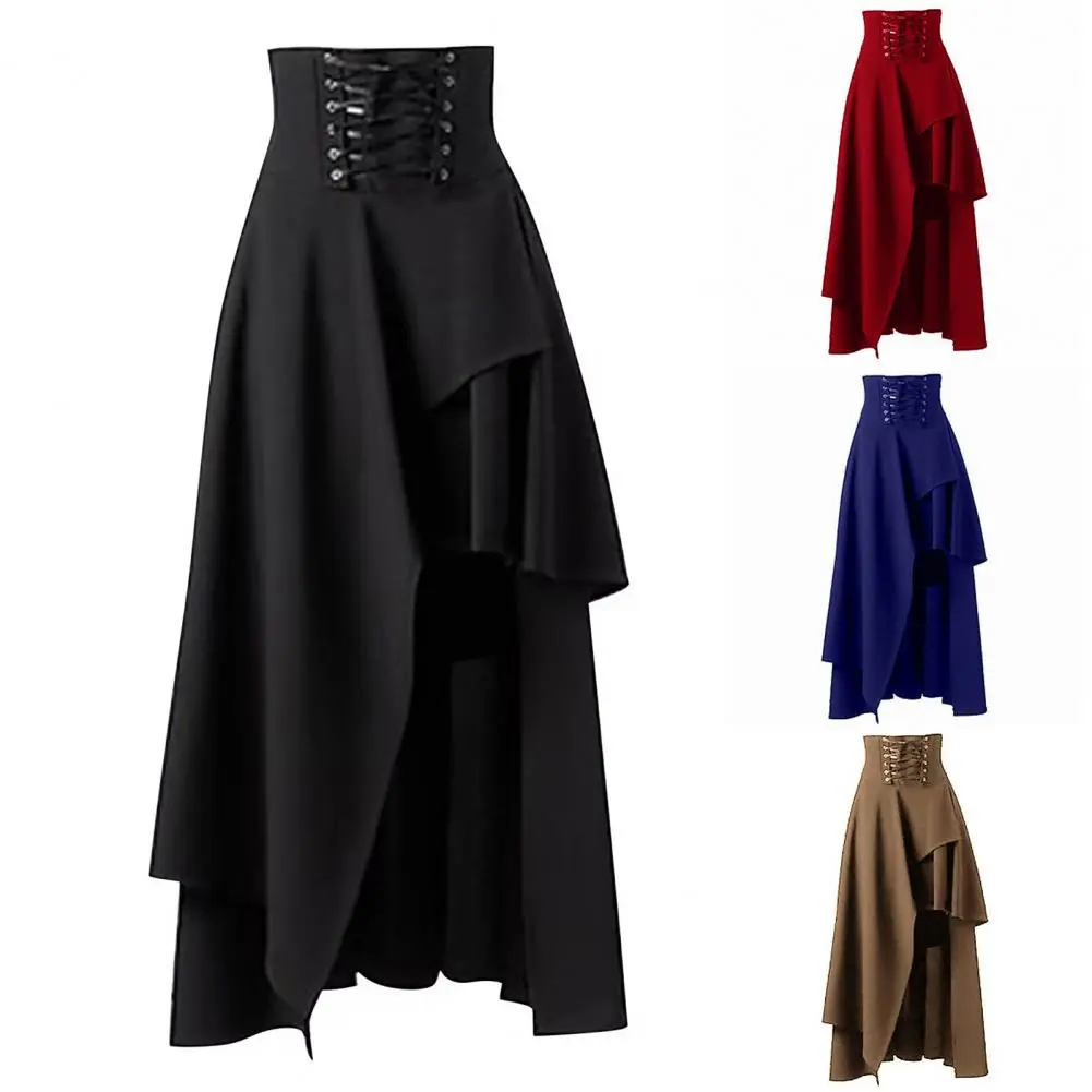 Women Medieval Skirt Vintage Irregular Hem Maxi Skirt Halloween Carnival Vintage Skirts Gothic Steampunk Retro Dress Skirts