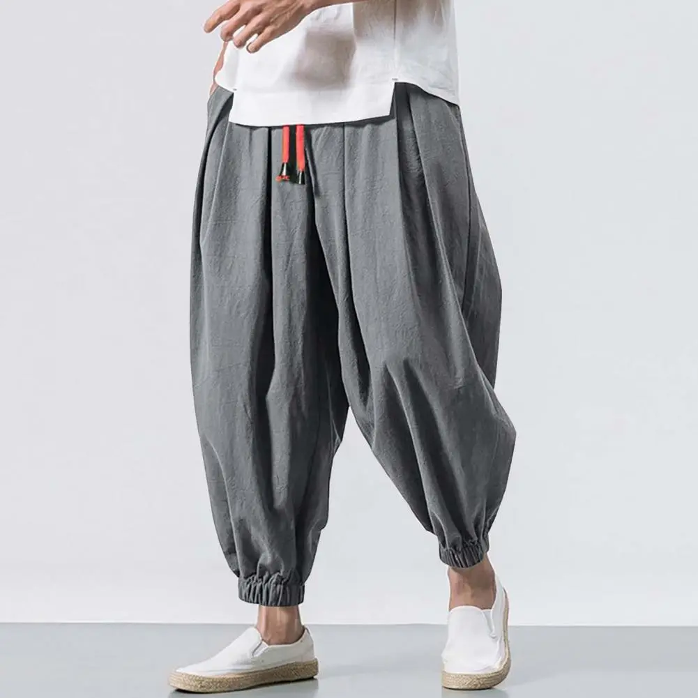 2025 L-5XL Men Bloomers Baggy Deep Crotch Men Lace-up Harem Trousers Drawstring Ankle-banded Casual Long Harem Trousers Bloomers
