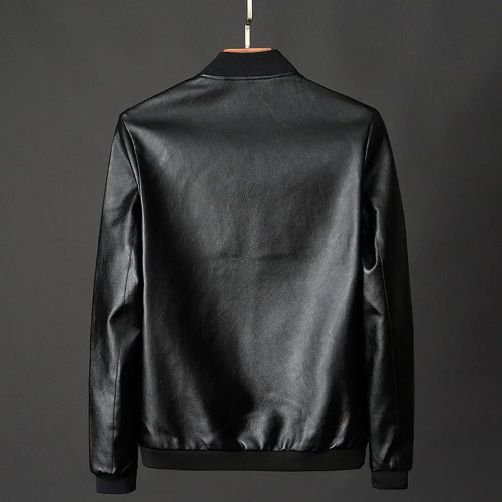 Men Motorcycle Jacket Faux Leather Stand Collar Zipper Closure Mens Moto Biker Leather Coat Autumn Men Outerwear 2023 Men Jacket
