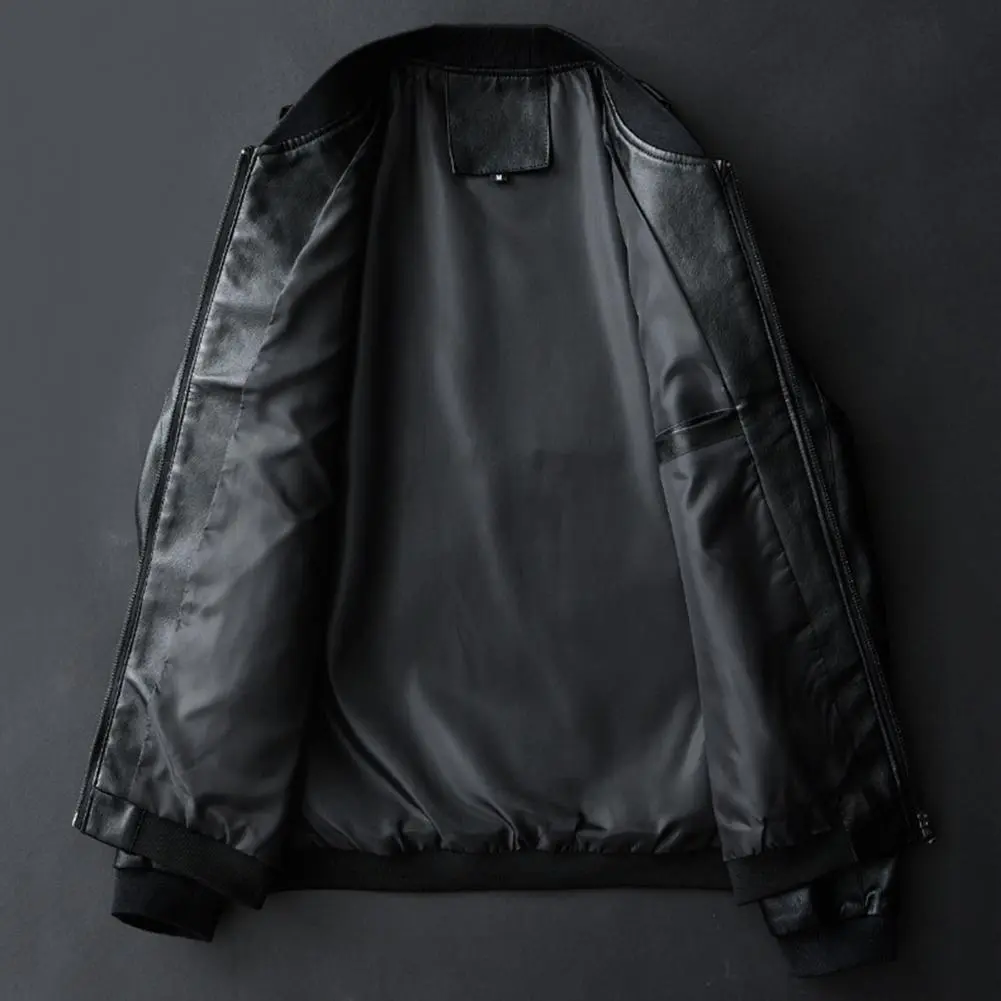 Men Motorcycle Jacket Faux Leather Stand Collar Zipper Closure Mens Moto Biker Leather Coat Autumn Men Outerwear 2023 Men Jacket