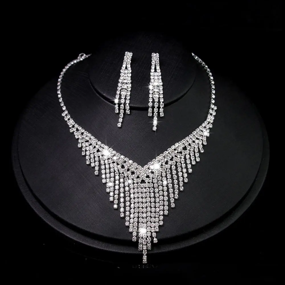 Jewelry Set For Women Pendant Necklace Hoop Earrings Wedding Party Ceremoey Necklace Earrings Set 2024 Bride Wedding Jewelry