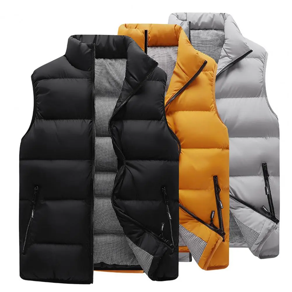 Men's Jacket Winter Warm Coats Cotton Padded Men Thickened Stand Collar Down Vest Oversized Jackets Puffer Vest Sleeveless Coat