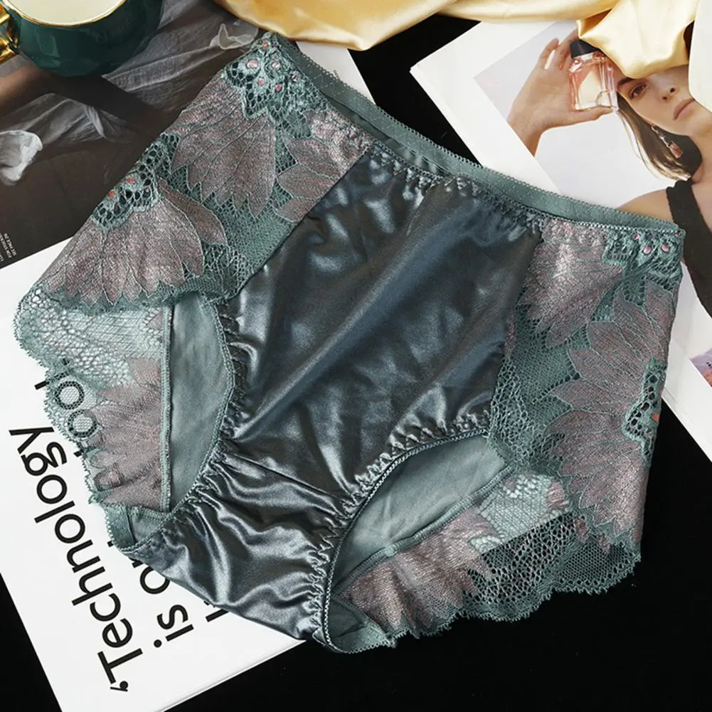 Lace Flower Embroidery Women Panties Seamless Jacquard Lace Panties Elegant Ice Silk Lady Underpants Women Briefs Underwear