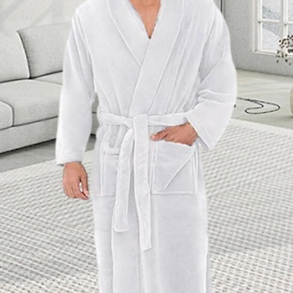 2025 M-4XL Men Hooded Bathrobe Adjustable Belt Soft Fluffy Highly Absorbent Plush Bathrobe Extra Large Hooded Fleece Bathrobe