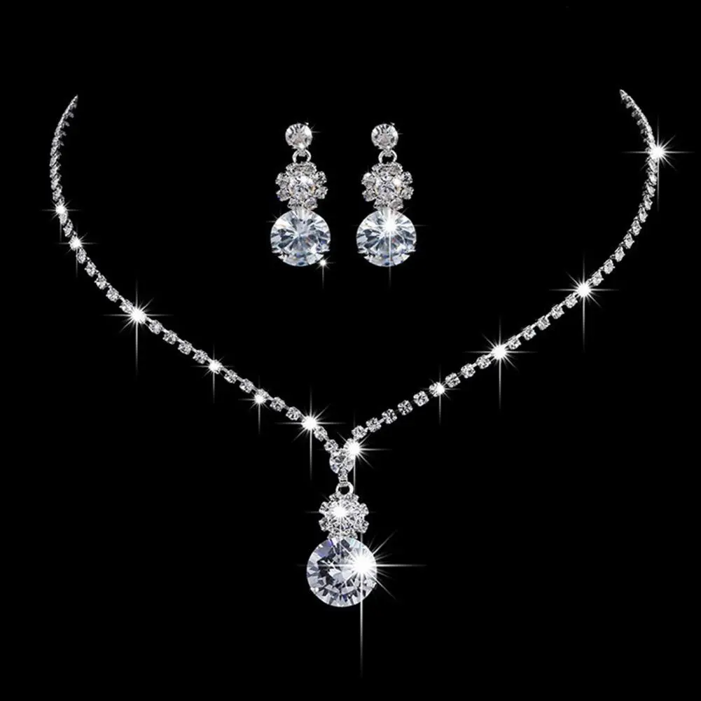 Jewelry Set For Women Pendant Necklace Hoop Earrings Wedding Party Ceremoey Necklace Earrings Set 2024 Bride Wedding Jewelry