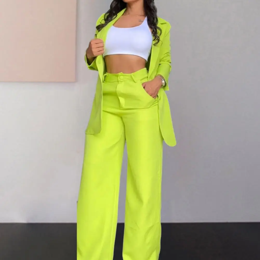 Elegant Woman Set Fashion Notched Collar Coat Pocket Design Pants Two Piece Suit Women High Waist Trousers Suit Lady Suit