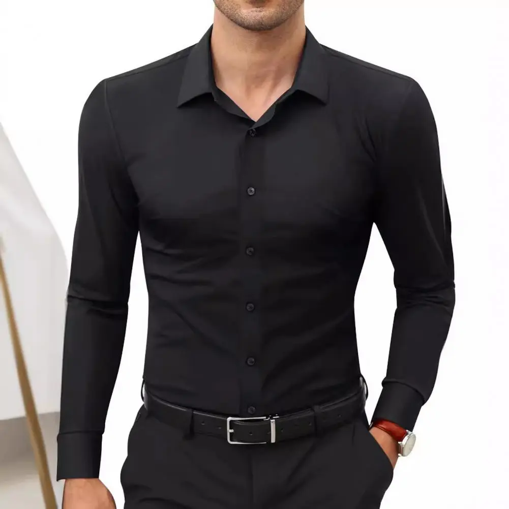 Cool Comfortable Men Top Men Polyester Dress Shirt Elegant Men's Long Sleeve Dress Shirts for Work Interviews Weddings for Men