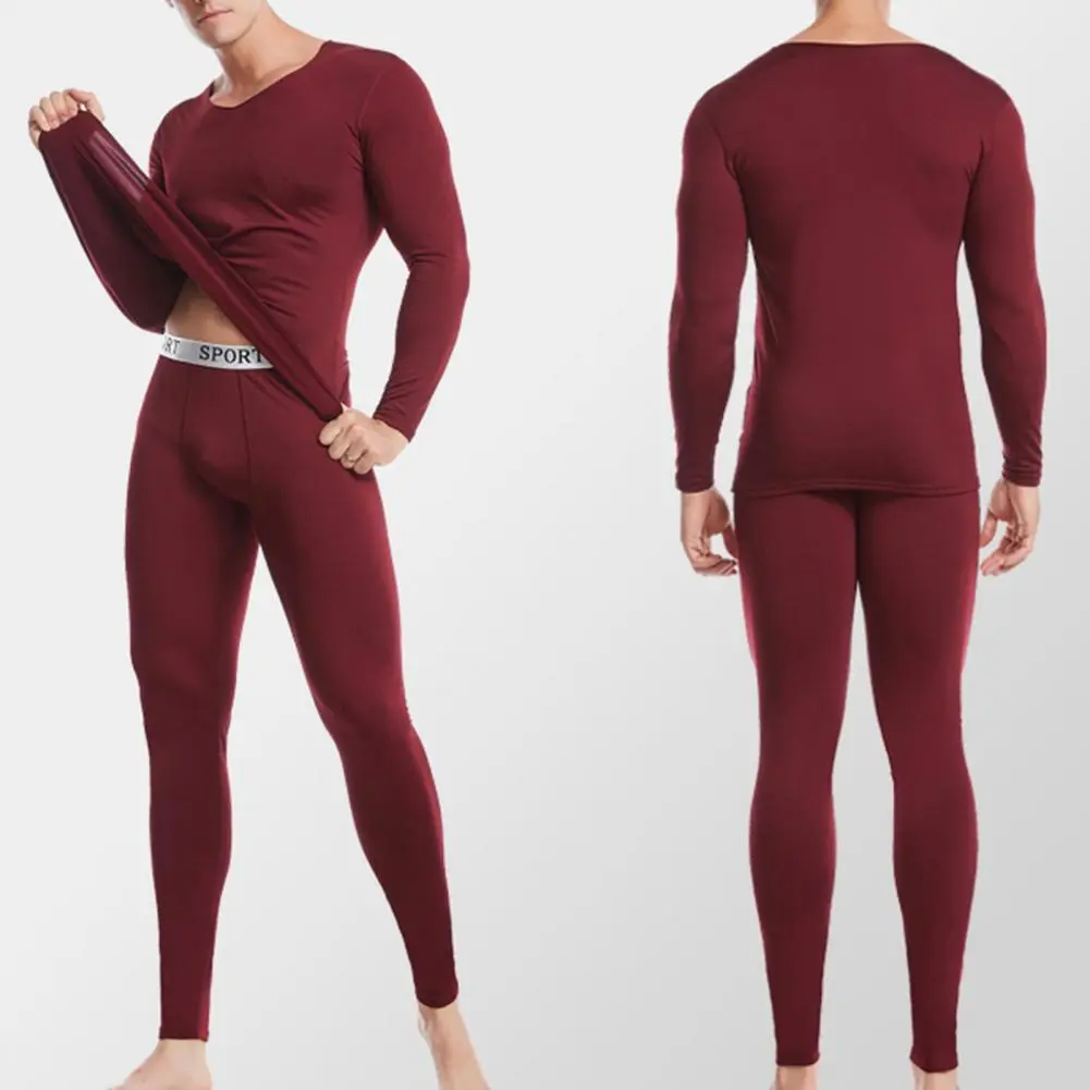 Winter Men Long Johns V Neck Man Warm Fleece Lined T Shirt Thermal Underwear Bottoms Suit Plush Pajamas Bottoming Top Pants Set