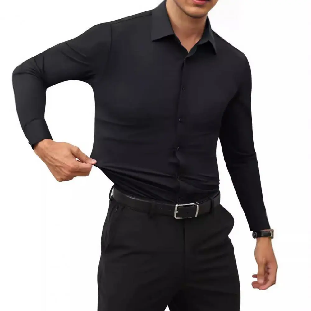 Cool Comfortable Men Top Men Polyester Dress Shirt Elegant Men's Long Sleeve Dress Shirts for Work Interviews Weddings for Men