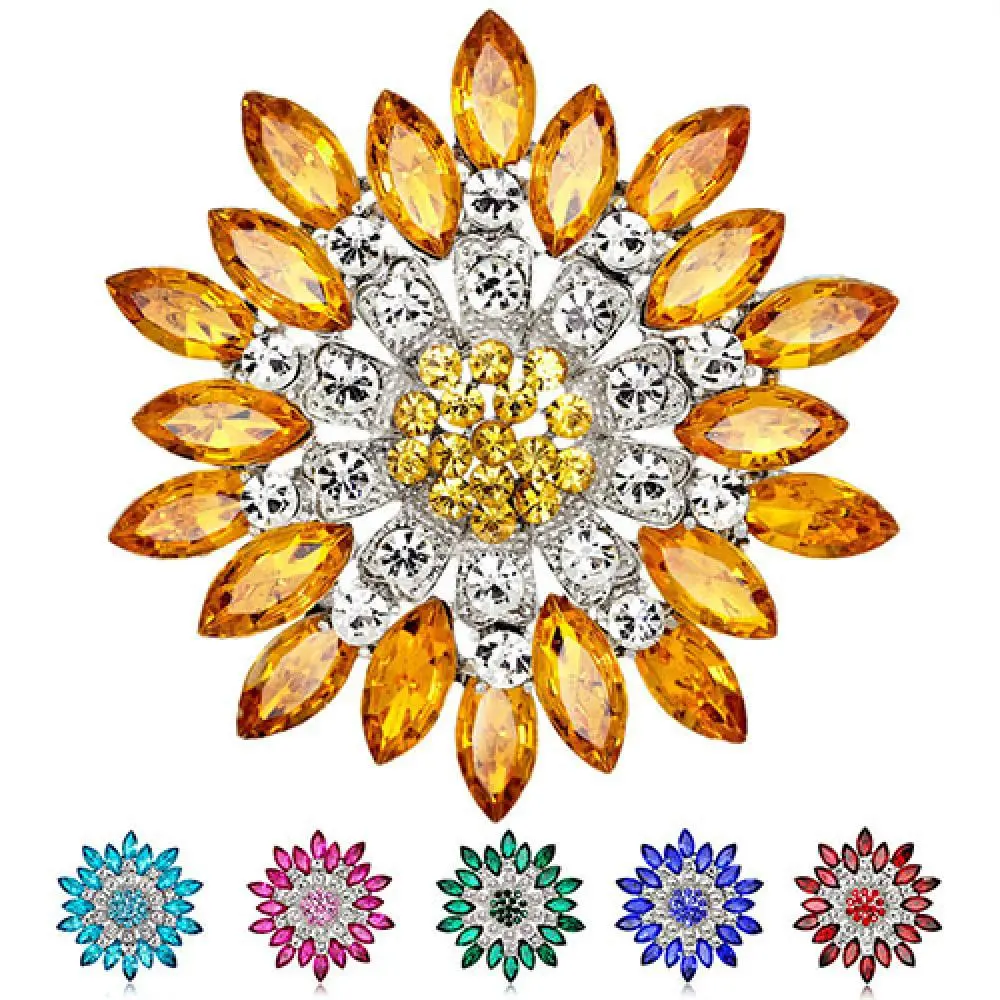 2023 Fashion Crystal Flower Brooch Pin Colorful Rhinestone Brooch Lapel Pins Wedding Party Luxury Jewelry Women Jewelry Gifts
