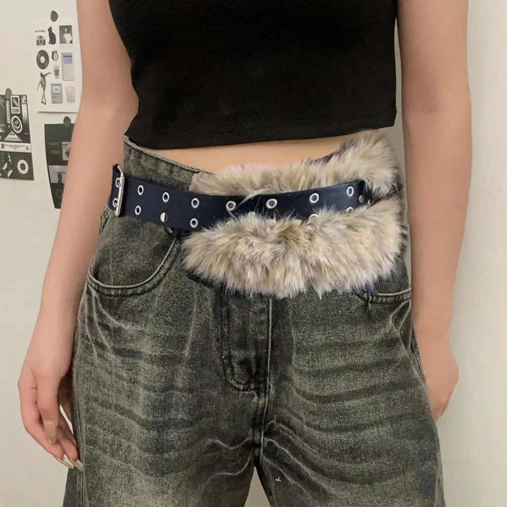 Women Belt Jeans Belt Stylish Women's Adjustable Imitation Leather Belt with Faux Fur Decor Fashionable Dress Shirt for Women's