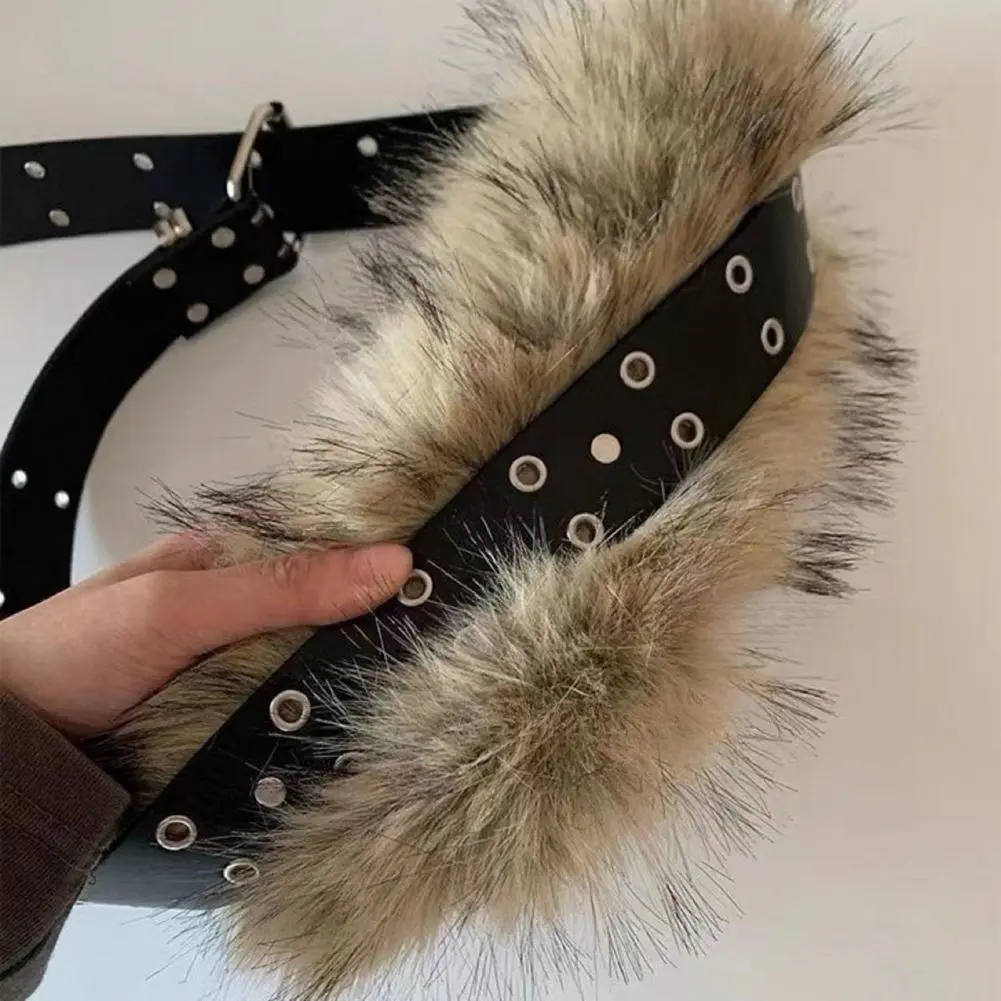 Women Belt Jeans Belt Stylish Women's Adjustable Imitation Leather Belt with Faux Fur Decor Fashionable Dress Shirt for Women's